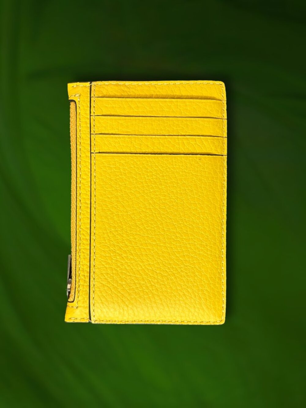 Coach Thrompe L'oeil Print Yellow Leather Zip Card Case with Painted Dog Tags - Picture 3 of 9